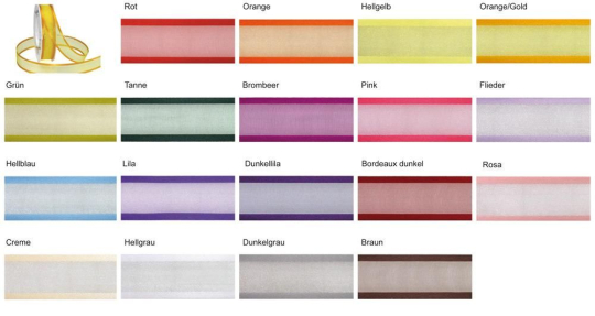 Elegantes Organza-Band mit Satin-Kante in 2,5 cm Breite für edle Dekorationen und mehr! Ba226 Farbtafel S4 Mit Z1 Sonderposten NEU Organza/Satinband 25 mm - 25 m Rolle