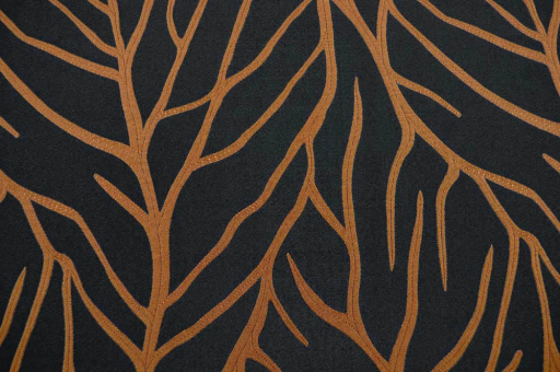 Hochwertiger, leicht glänzender Jacquard in Braun/Schwarz mit wunderschönem Blätter-Motiv Bd01 Ds5941 Jacquard Ranken Schwarz Übergardinen Dekostoff Jacquard - Leaves - SchwarzToller zweiseitiger Jacquard-Stoff mit Ranken-Muster