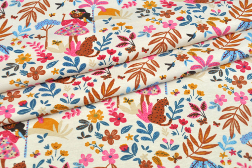 Bunter Jersey mit verspieltem Muster - super für Bekleidung und vieles weitere mehr! Bk7081 Jersey Maedchen S4y Kinderstoffe Jersey - Flower GirlWeißer Jersey mit buntem Muster