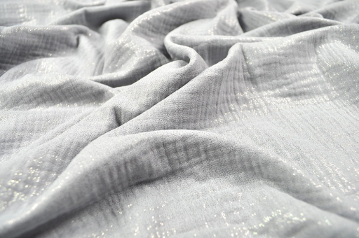 Edler Musselin-Stoff in Glitzer-Optik - ideal für leichte Bekleidung und vieles mehr Bk7142 Musselin Glitzer Hellgrau Musselin Stoffe Double Gauze - Glitzer - GrauGrauer Musselinstoff mit Glitzer