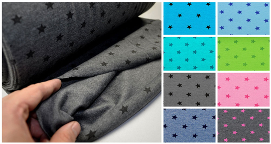 Stretchige Schlauchware mit kleinen Sternchen, perfekt für eng anliegende Kleider und Röcke sowie Bündchen Bk7203 Buendchen Sterne S4 Strickstoffe Strickbündchen - SterneStrickbündchen mit Sternen in verschiedenen Farben