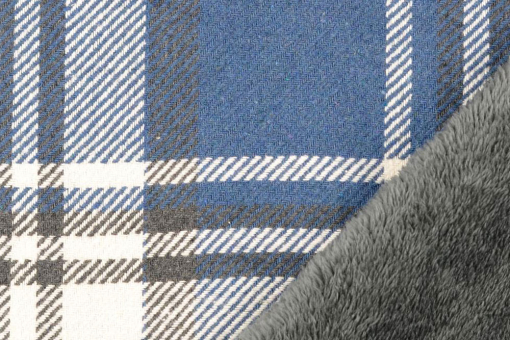 Schwerer Mantelstoff mit kariertem Muster und Fellabseite - ideal für wärmende Bekleidungszwecke und mehr! Bk7315585 Mantelstoff Extra Schwer Blau Jackenstoffe Mantelstoff - Extra schwer - DunkelblauBlauer Karostoff mt Fellabseite