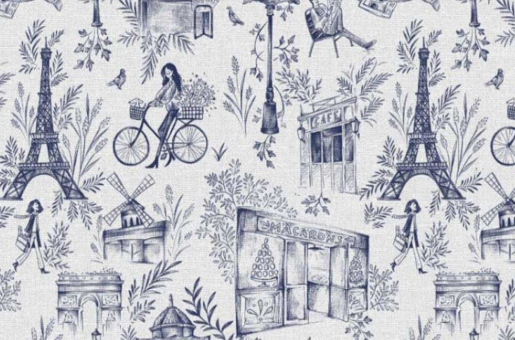 Entdecken Sie den Charme von Paris auf hochwertigem Baumwollstoff Bk7692 Viskosestoff Paris Traum (1) Dekostoffe Toile de jouy Halbpanama Baumwolle - Toile AmelieWeißer Baumwollstoff in Halbpanama-Bindung mit Motiven rund um Paris