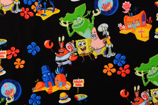 Jersey mit SpongeBob-Motiven – für kreative Outfits voller Unterwasser-Feeling Bk7892 Jersey Bikinibottom Disney & Co. Jersey - Bikini BottomJersey mit Spongebob, Patrik und Thaddäus