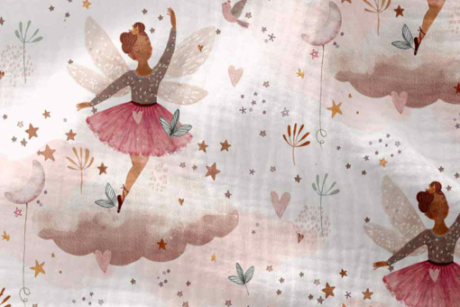 Einfach zauberhaft! Dieser Musselin mit Sternchen, Herzen und Feen wird auch Ihr Herz erobern! Bk7924 Ballerina Musselin Stoffe Musselin Digital - Ballerina-FeeMusselin mit Ballerina-Motiv