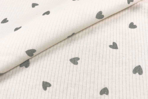100 % Baumwolle, fein gerippter Strick, süße Herzchen = ein herrlich weicher Traum von einem Stoff! Bk7983 Rippjersey Herzen S4 Juni Rippjersey - HerzchenRippjerseystoff mit Herzen