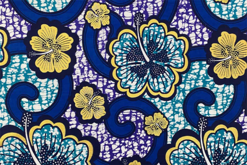 Ethno-Klassiker mit glänzenden Motivelementen - reine Naturfaser für hohen Wohlfühlfaktor! Bk8005 African Waxprint Blau Afrika Wickelstoffe African Waxprint - Baumwolle - BomokaAfrican-Waxprint-Stoff