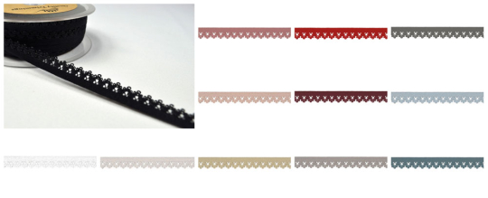 Wunderschönes elastisches Spitzenband - vielseitig einsetzbar  Bm1119 Farbtafel Elastische Haekelspitze(1) Gummiband Elastische Häkelspitze - 1,3 cm - UniFarbtafel für die elastische Häkelspitze in Uni