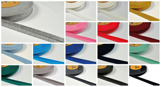 Sehr dehnbares Schrägband aus Jersey-Stoff  Bm1120 Farbtafel Jerseyschraegband(3) Einfassband Jerseyschrägband - 20/40 mm - UniFarbtafel für das Jerseyschrägband