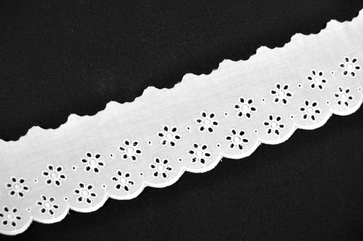 Zauberhafte Wäschespitze in Weiß mit Blümchen-Stickereien Bm1127 Waschespitze Bluemchen Bänder aus Spitze Wäschespitze - Rêve de Fleurs - 6 cm breit - MeterwareWäschespitze mit Blümchenstickerei