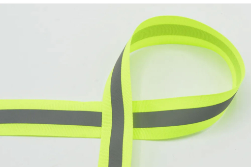 Neongelbes Ripsband mit mittigem Reflektorstreifen - 25 mm breit 
 Bm1182 Reflektions Band Neon Gelb Borten/Bänder Reflexionsband - 25 mm - NeongelbReflexionsband in Neongelb mit mittigem Reflektorstreifen