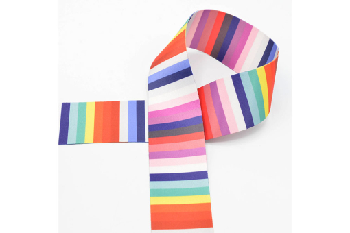 Leuchtend bunte Farben auf schönem Dekoband in ca. 5 cm Breite Bm1186 Webband Bunte Streifen Borten/Bänder Webband - 50 mm - Bunte Streifen - MeterwareBuntes Webband mit Streifen