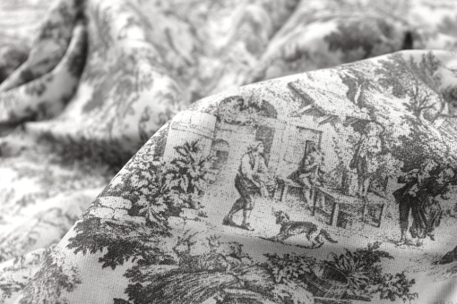Pure Nostalgie auf überbreiter, super feiner Perkal-Baumwolle - nutzen Sie die Ware aus Naturfaser für Bettwäsche und mehr! Co6638 Baumwollstoff Toile De Jouy Bettwäsche-Stoffe Bettwäsche-Stoff - Toile de Jouy - 295 cmBaumwollstoff mit Toile-de-Jouy-Motiv