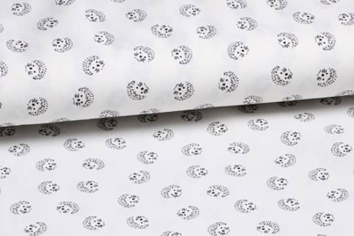 Hunderte Mini-Igel tummeln sich auf dieser schönen Baumwollmeterware in schlichter Schwarz-Weiß-Kombination Co6720 Baumwollstoff Igel Kinderstoffe Baumwollstoff - Igelweisser baumwollstoff bedruckt mit igeln