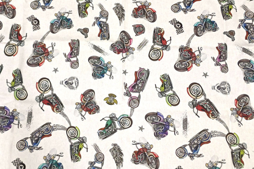 Von wilden Abenteuern und grenzenloser Freiheit träumen - dieser Bettwäsche Stoff mit coolem Motorrad-Motiv machts möglich Co6766 Baumwollstoff Motorrad Baumwolle ab 280 cm Bettwäsche-Stoff - Motorbikes - 280 cmMotorräder auf überbreiter Baumwollware