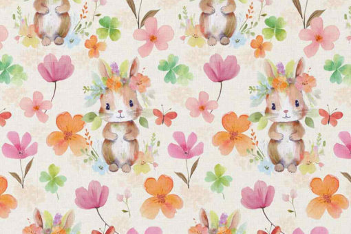 Digital bedruckte Baumwolle mit einem mega knuffigen Design, das nicht nur zu Ostern Freude bringt! Co6972 Baumwollstoff Hasen Baumwolle Blumen Baumwollstoff Digital - Blumen-HasiBaumwollstoff mit Hasen