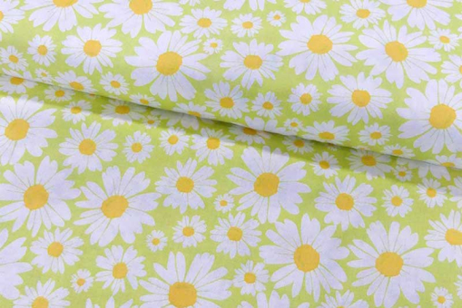 Frühlingshafter Stoff aus reiner Baumwolle zum Patchworken, Basteln und mehr Co6984 Baumwollstoff Margeriten Patchworkstoffe Meterware Baumwollstoff - Margeriten - 110 cmBaumwollstoff mit Blumen-Motiv