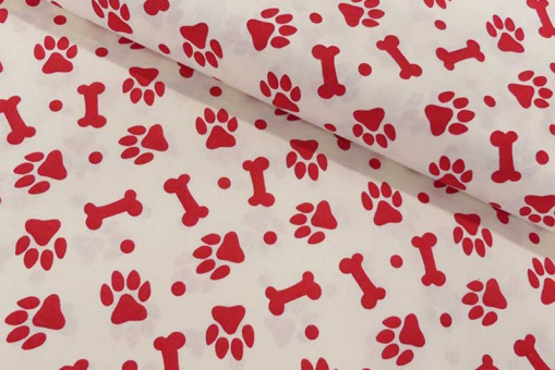 Wuff! Tierisch toller Stoff aus reiner Baumwolle zum Patchworken, Basteln und mehr Co6989 Baumwollstoff Pfoten Rot Patchworkstoffe Meterware Baumwollstoff - Pfoten - 110 cmBaumwollstoff mit Pfoten-Motiv
