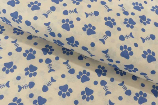 Miau! Tierisch toller Stoff aus reiner Baumwolle zum Patchworken, Basteln und mehr Co6990 Baumwollstoff Pfoten Blau Patchworkstoffe Meterware Baumwollstoff - Tatzen - 110 cmBaumwollstoff mit Tatzen-Motiv