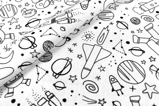 Ausmalstoff mit Astronaut im Weltall - ideal zum Bemalen, Nähen & Gestalten Co7026 Baumwollstoff Ausmalstoff Astronaut S4 Kinderstoffe Ausmalstoff Baumwolle - AstronautAusmalstoff aus Baumwolle mit Welltall Motiv