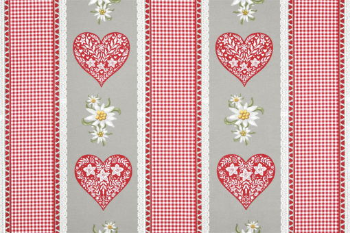 Cretonne mit super gemütlichem Mustermix - ideal für Landhaus-Dekorationen, Trachten und alles rund ums Alpen-Thema Co7030 Baumwollstoff Edelweiss Streifen Herzen Baumwolle Trachten Baumwollstoff - Edelweiß-RomantikBaumwollstoff mit Landhausmotiv