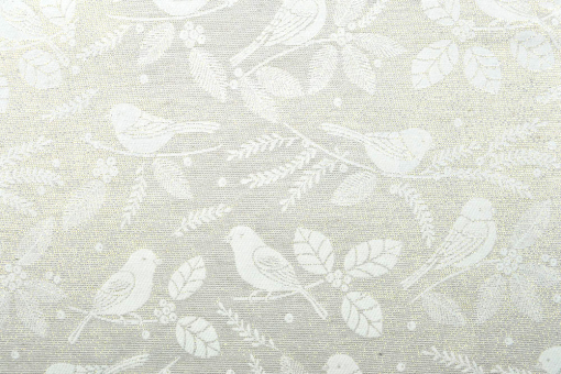 Wunderschöner, hochwertiger Deko-Jacquard mit singenden Vögeln bedruckt im Landhausstil Ds1854 Dekostoff Voegel Beige Creme (1)  Dekostoff - Jacquard - zweiseitig - Vögel - Beige/Creme - 1,0 Meter