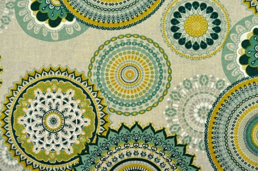 Fertig-Gardine - Baumwolle/Polyester - Mandalas Ds2301 Sonderposten NEU Fertig-Gardine linke + rechte Seite - Leinenoptik - Mandalas - a: 136 x b: 208 cm - B-Ware