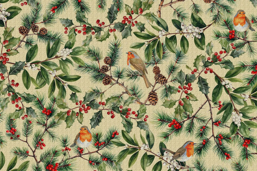 Tierisch gemütlich und winterlich-verträumt: Premium-Gobelin mit schönem Wald-Design Ds2539 Gobelin Weihnachten Rotkehlchen Gobelin sonstige Gobelin - Winter RobinGobelinstoff mit Weihnachtsmuster