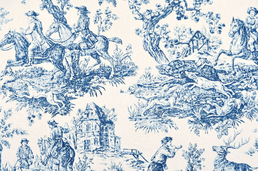 Bereit für die Jagd auf neue überbreite Stoffe im nostalgischen Gewand? Ds3215 Dekostoff Toile De Jouy Jagd Creme Blau Dekostoff Toile de Jouy - Auf der Jagd - Creme/Blau - 280 cm - 1,0 Meter