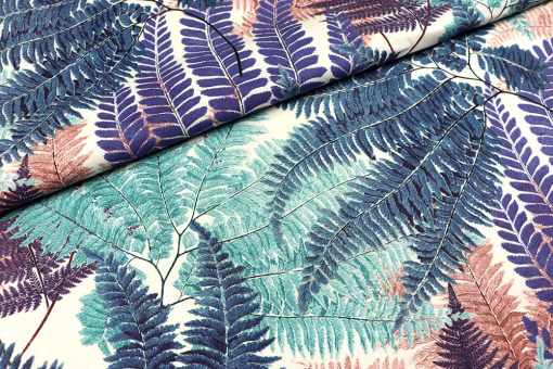 Intensiver Digitalprint, überbreit, für farbenfrohe Tischdecken, Gardinen, Kissen und vieles mehr Ds3370 Dekostoff Farn S4 Dekostoffe Pflanzen Dekostoff - Aqua Farn - 280 cmDekostoff mit Farnen