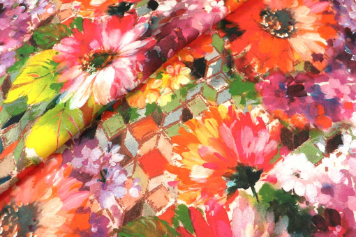 Florale Farbenpracht auf überbreiter Ware - ideal für opulent wirkende DIY-Kreationen Ds3374 Dekostoff Blumen S4 Dekostoffe Blumen Dekostoff - Flower Art - 280 cmDekostoff mit Blumen-Motiv