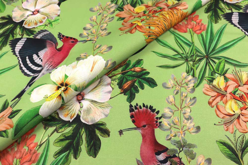 Florale Farbenpracht auf überbreiter Ware - ideal für opulent wirkende DIY-Kreationen Ds3375 Dekostoff Wiedehopf S4 Tiere - 280 cm Dekostoffe Dekostoff - Wiedehopf - 280 cmDekostoff mit Vögeln