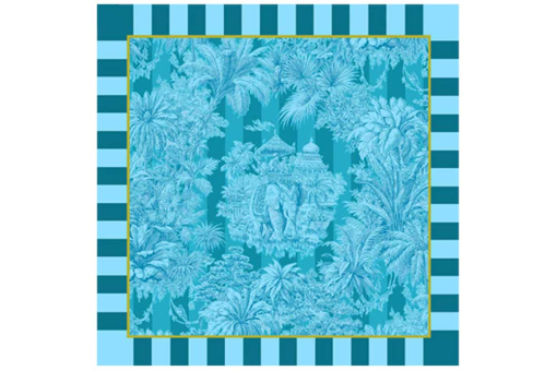 45 x 45 cm großes Panel mit digital gedrucktem Motiv, das orientalisches Ambiente zaubert Ds4099 Panel Samt Toile Blau Samt Premium-Samt - Panel - Mayani Toile BluePanelstoff mit Toile-Design