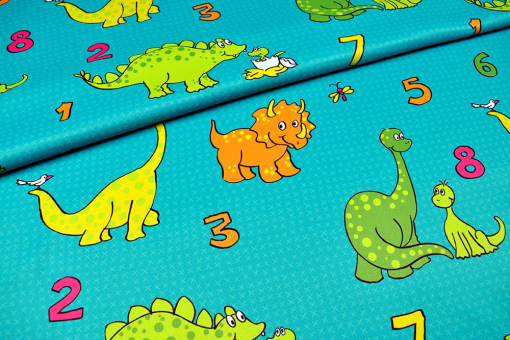 Mit Dinos die Zahlen lernen. Ein kindgerechter Gardinenstoff in lustiger Dino-Optik Ds5197 Blackout Dinos Zahlen S4 Blackout / Verdunkelung Blackout-Stoff - Dinos & Zahlen