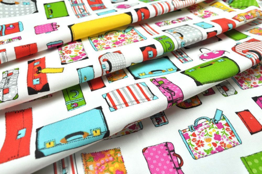 Äußerst hochwertiger Stoff aus 100% Baumwolle bedruckt mit bunten Koffern und Reisetaschen Ds5593 Dekostoff Deluxe Koffer Baumwolle sonstige Dekostoff deluxe - Bunte Koffer