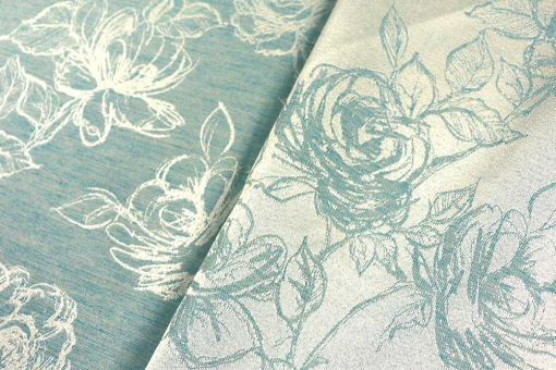 Hochwertiger Jacquard mit romantischem Rosen-Motiv in Creme/Türkis Ds5803 Dekostoff Jacquard Rosen Tuerkis Creme Dekostoffe Jacquard Jacquard Rosen - Creme/TürkisRosen auf hochwertiger Jacquard-Ware