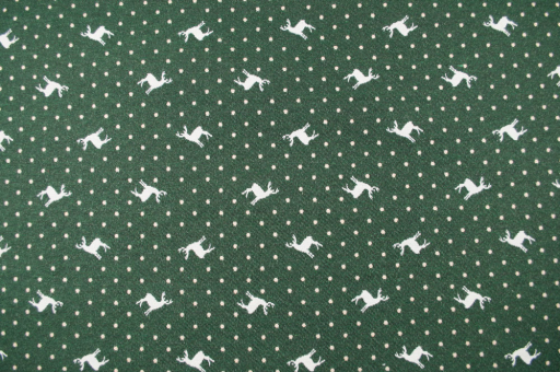 Landhaus- und Tier-Freunde können sich an diesem edlen Jacquard garantiert nicht sattsehen! Ds5918440 Jacquard Hirsche Gruen Dekostoffe Punkte Weißwedel-Hirsch - Dekostoff Jacquard - Grün