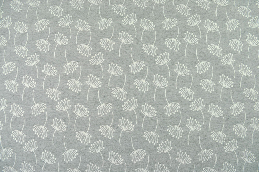Beidseitig verwendbarer Jacquard mit umherfliegenden Pusteblumen-Schirmchen in C-Ware-Qualität Ds5956 Jacquard Zweige Grau Creme(1) Dekostoffe Pflanzen Dekostoff Jacquard - Dandelion - Hellgrau/Creme - C-Ware