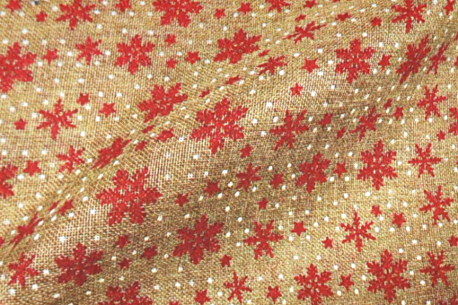 Weihnachtliche Polyester-Jute - bringt festliche Stimmung in jedes Haus und jede Wohnung! Ds5988 Polyester Jute Weihnachten Sterne Jute Jute Longlife - Schneekristall - RotPolyester-Jute mit roten Schneekristallen