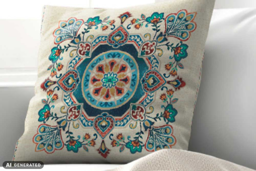 Fertiges Kissenpanel mit einer Größe von 45 cm x 45 cm - mit tollem Motiv Ds6063 Gobelin Kissen Ornament(1) Gobelin Kissenpanel Gobelin-Kissenpanel - Majolika OrnamentGobelin Panel mit bunten Ornamenten