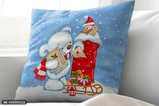 Fertiges Kissenpanel mit einer Größe von 45 cm x 45 cm - mit putzigem Motiv Ds6064 Gobelin Kissen Teddy(1) Weihnachten Figuren Gobelin-Kissenpanel - Knuddeliger TeddyWinterlicher Teddy auf Gobelin Stoff als Kissenpanel