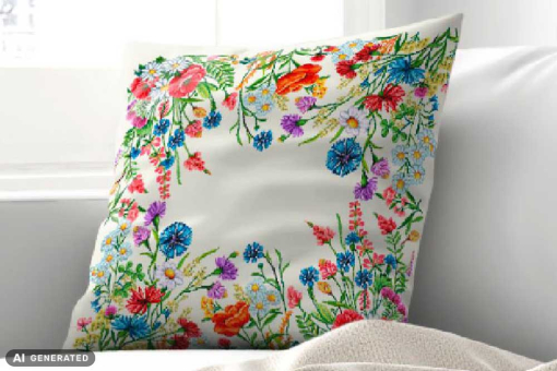 Fertiges Kissenpanel mit einer Größe von 45 cm x 45 cm - mit tollem Motiv Ds6066 Gobelin Kissen Blumen(1) Gobelin Kissenpanel Gobelin-Kissenpanel - BlumenwieseBlumenmotiv auf Gobelin Kissenpanel