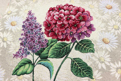 Fertiges Kissenpanel mit einer Größe von 45 cm x 45 cm - mit tollem Motiv! Ds6073 Gobelin Kissen Hortensie Gobelin Kissenpanel Gobelin-Kissenpanel - HortensieGobelin Panel mit Hortensien und anderen Blumen