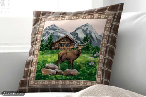 Fertiges Kissenpanel mit einer Größe von 45 cm x 45 cm - mit tollem Motiv im Landhaus-Stil! Ds6074 Gobelin Kissen Landhaus Hirsch(1) Dekostoffe Landhaus Gobelin-Kissenpanel - Landhaus HirschGobelin im Landhausstil