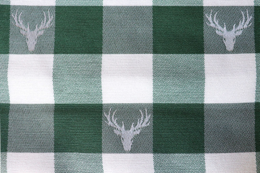 In Deutschland produzierter Stoff mit durchgewebtem Muster für Kissen, Vorhänge und mehr im Landhausstil! Ds6160 Dekostoff Landhaus Hirsch Karo Gruen Dekostoffe Landhaus Dekostoff Jacquard beidseitig - Hirsch-Karo - GrünDekostoff mit Karos und Hirschen in Grün