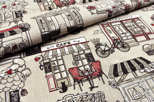 Romantischer Dekostoff für Frankreich-Nostalgiker mit leicht rustikalem Charme Ds6176 Dekostoff Cafe Katze S4(1) Dekostoffe sonstige Dekostoff Leinenoptik - Cafe FrancaisDekostoff mit französischen Motiven