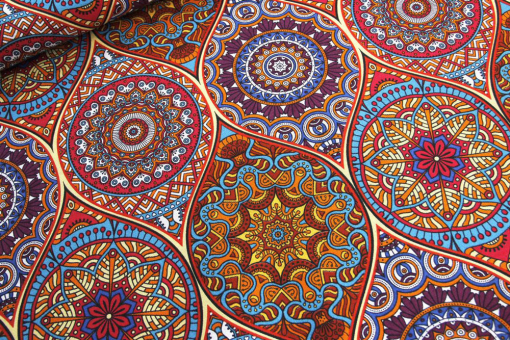 Detailreiche Farbenpracht im orientalischen Stil auf Baumwoll-Mischgewebe Ds6235 Dekostoff Mandala Übergardinen Dekostoff - Mandala AleynaDekostoff mit Mandala-Motiv
