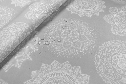 Klassische Mandalas in zartem Grau - wasserabweisend ausgerüstet für innen wie außen! Ds6385 Dekostoff Mandala Grau S4(1) Dekostoffe NEU  Outdoor-Dekostoff - Mandala GreyDekostoff mit Mandalas