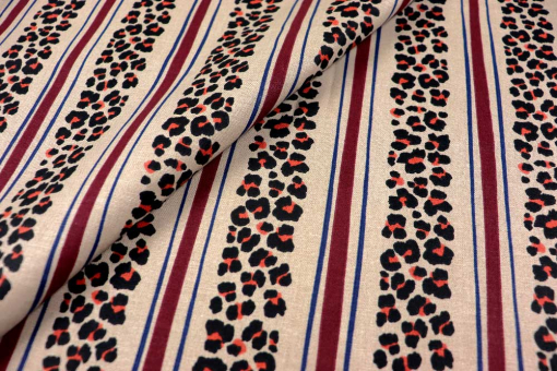 Canvas aus reiner Baumwolle mit trendigem Mustermix aus Streifen und Leo Ds6407 Baumwolle Dekostoffe Leo Streifen S4 Dekostoffe Retro Baumwoll-Dekostoff - Leo StripesDekostoff mit Streifen und Leomuster