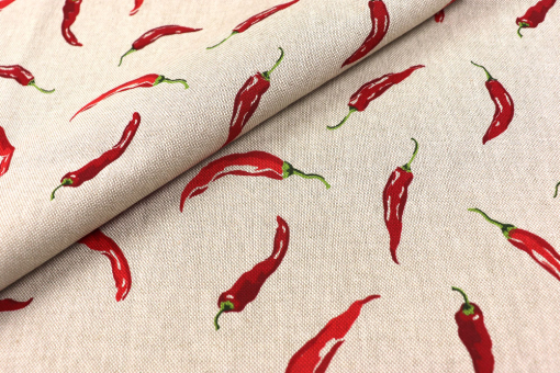 Achtung: scharf! Dieser rustikal wirkende Dekostoff ist das Must-have für alle Hotties Ds6411 Dekostoff Leinenoptik Chili S4 Dekostoffe Obst/Gemüse Dekostoff Leinenoptik - ChiliDekostoff mit Chilischoten